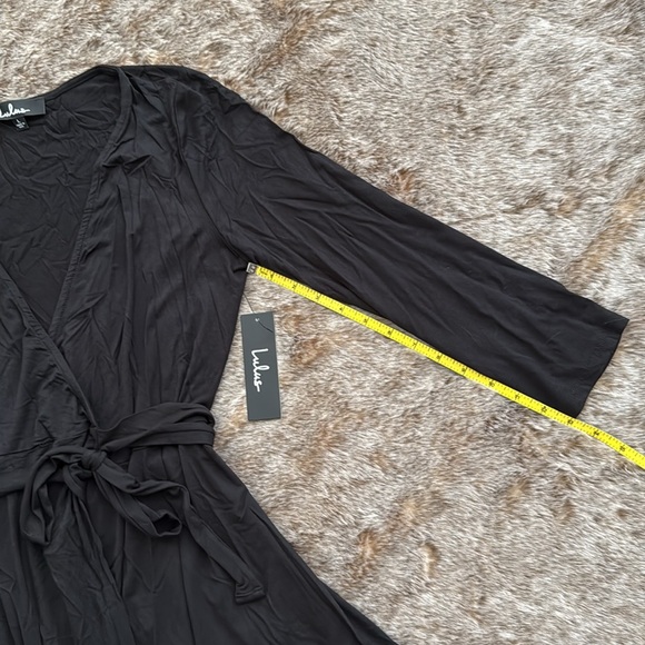 Lulu’s All At Once Black Three-Quarter Sleeve Wrap Mini Dress Large - Picture 7 of 11